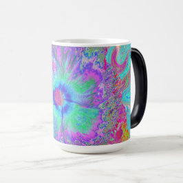 Taza Mágica Retro Arcoíris Psicodélico Flor de Hibisco Azul