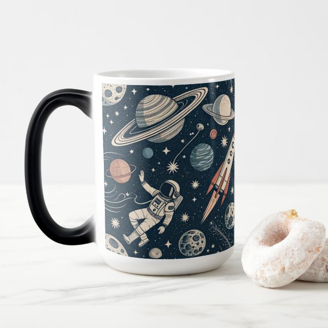 Taza Mágica Retro Blue Galaxy Exploration (Con donut)