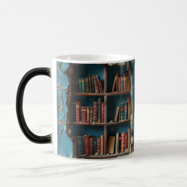 Taza Mágica Retro Bookshelf Design Mug, Unique Artistic Coffee (Izquierda)