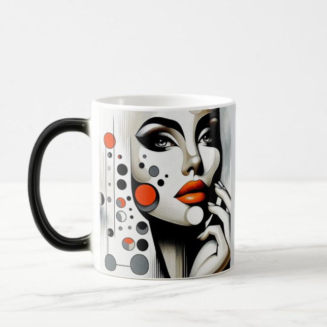 Taza Mágica Retro Pop Diva: Elegancia Geométrica Resumen de Ar (Izquierda)