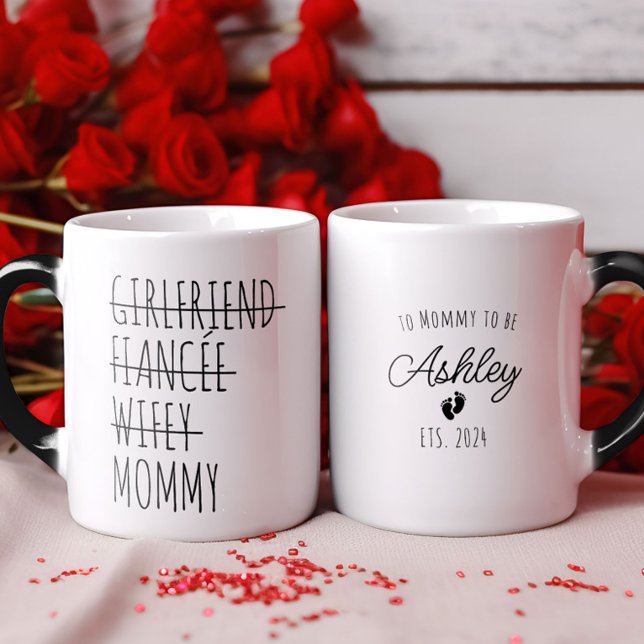 Taza Mágica Revelación personalizada de novia a madre embaraza (Girlfriend to Mommy Pregnancy Reveal Personalized Magic Mug)