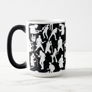 Taza Mágica Rock Band Silhouette Pattern.w Black BG