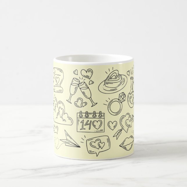 Taza Mágica Romantic Love Doodle Illustration Coffee Mug (Centro)