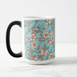 Taza Mágica Rosas silvestres y mariposas /rosa/marrón/piscina