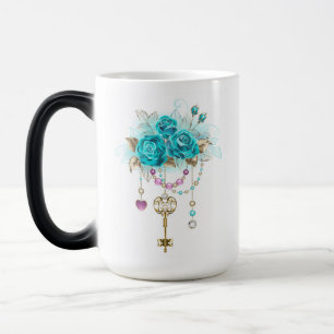Taza Mágica Rosas turquesas con llaves