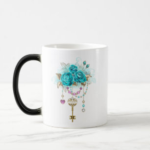 Taza Mágica Rosas turquesas con llaves