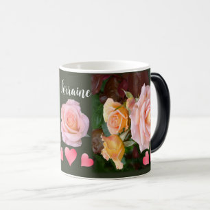 Taza Mágica Rosas y corazones rosados personalizados