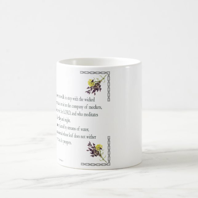 Taza Mágica Salmo 1 Arte - Bendito recto con diseño floral (Centro)