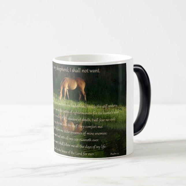 Taza Mágica Salmo 23 texto con el caballo al lado de las aguas (Anverso derecho)