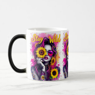 Taza Mágica Salpicadura de rosa neón Boho Wild Girl Girasol Má