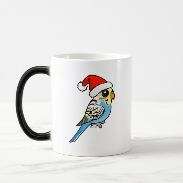 Taza Mágica Santa Budgie azul y amarillo (Izquierda)