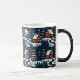 Taza Mágica Scandinavian Folk Art Cozy Winter Cabin Mug
