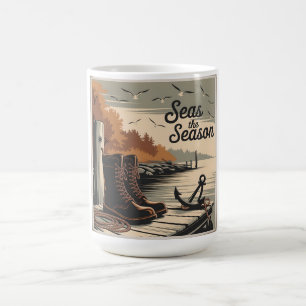 Taza Mágica Seas La Temporada Diseño Náutico Vintage de Otoño