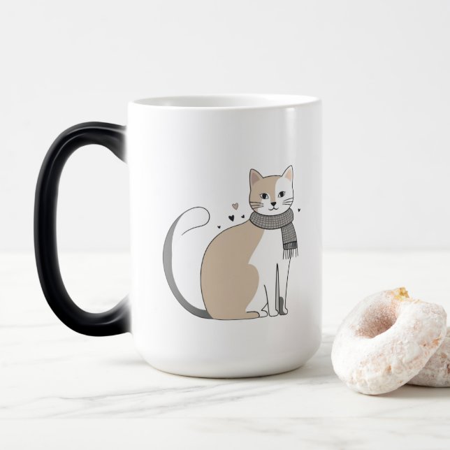 Taza Mágica Sencillo gato lindo gatito animal miau mascota Val (Con donut)