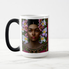 Taza Mágica Serene mujer afroamericana con flores