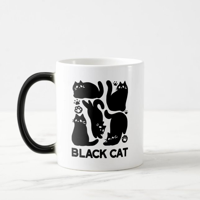 Taza Mágica Silhouettes de gato negro - Diseño felino lindo (Izquierda)
