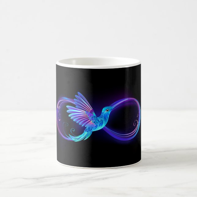 Taza Mágica Símbolo de infinito neón con colibrí brillante (Centro)