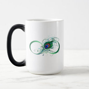 Taza Mágica Símbolo infinito con pluma de pavo real