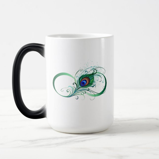 Taza Mágica Símbolo infinito con pluma de pavo real (Izquierda)