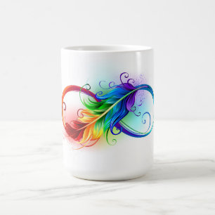 Taza Mágica Símbolo infinito con plumas arcoiris