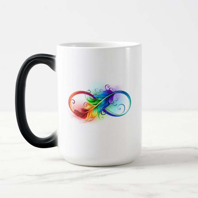 Taza Mágica Símbolo infinito con plumas arcoiris (Izquierda)
