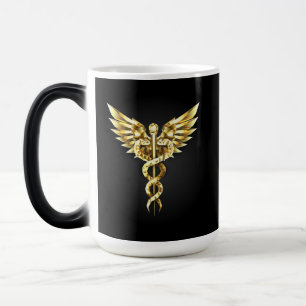 Taza Mágica Símbolo poligonal de oro Caduceus