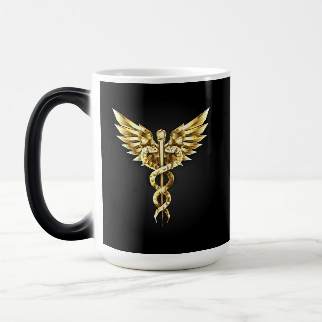 Taza Mágica Símbolo poligonal de oro Caduceus (Izquierda)