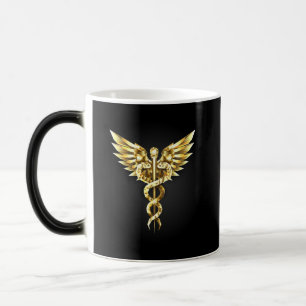 Taza Mágica Símbolo poligonal de oro Caduceus
