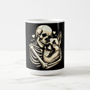 Taza Mágica Skeleton abrazando a perro Halloween Pastor alemán
