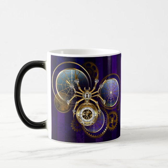 Taza Mágica Spider Steampunk sobre fondo morado (Izquierda)