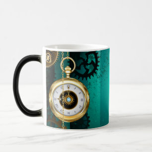 Taza Mágica Steampunk Jewelry Watch sobre un fondo verde