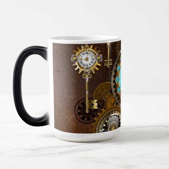 Taza Mágica Steampunk Rusty Background with Turquoise Lenses (Izquierda)