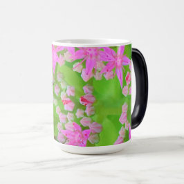 Taza Mágica Suculento sedum rosa caliente con hojas verdes flo