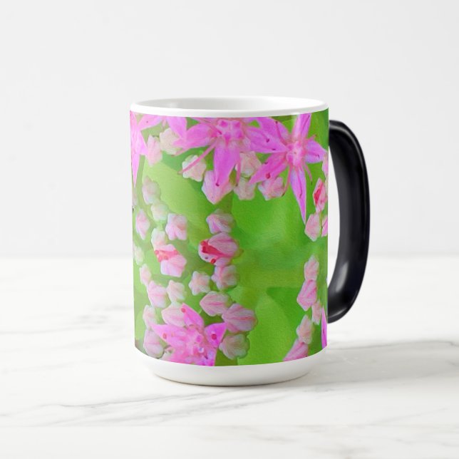 Taza Mágica Suculento sedum rosa caliente con hojas verdes flo (Anverso derecho)