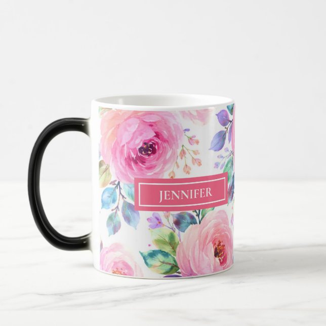 Taza Mágica Sunrise Floral Boho Custom Name Design             (Izquierda)
