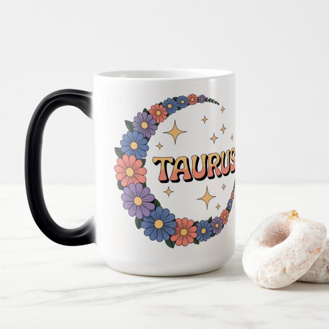 Taza Mágica Taurus Crescent Moon Flowers Morphing Mug (Con donut)