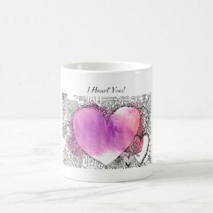 Taza Mágica Te corazón con arte rosa y morado en el corazón