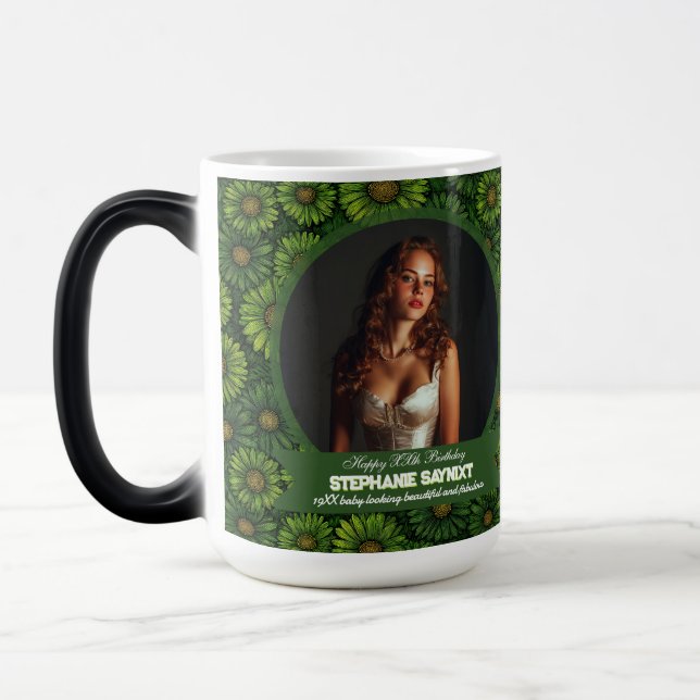 Taza Mágica Tema Daisy Feliz Cumpleaños Boho (Izquierda)