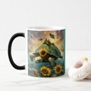 Taza Mágica Tortugas caprichosas nadan en aguas azules claras