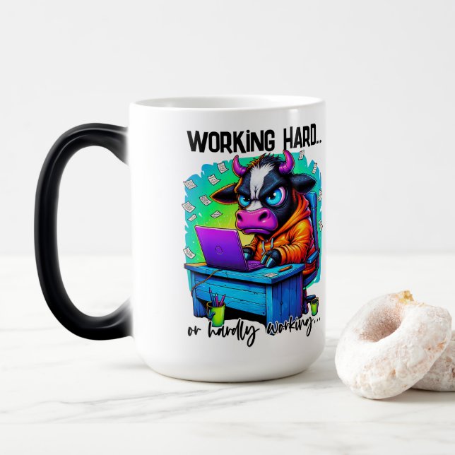 Taza Mágica Trabajando Duro  (Con donut)