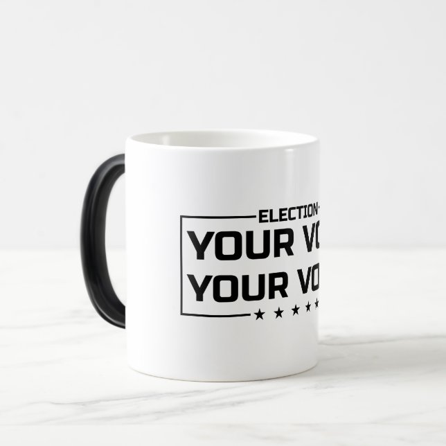 Taza Mágica Tu voto tu voz fuente negra (Anverso izquierdo)