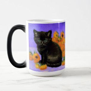 Taza Mágica Van Gogh Black Kitten con girasoles