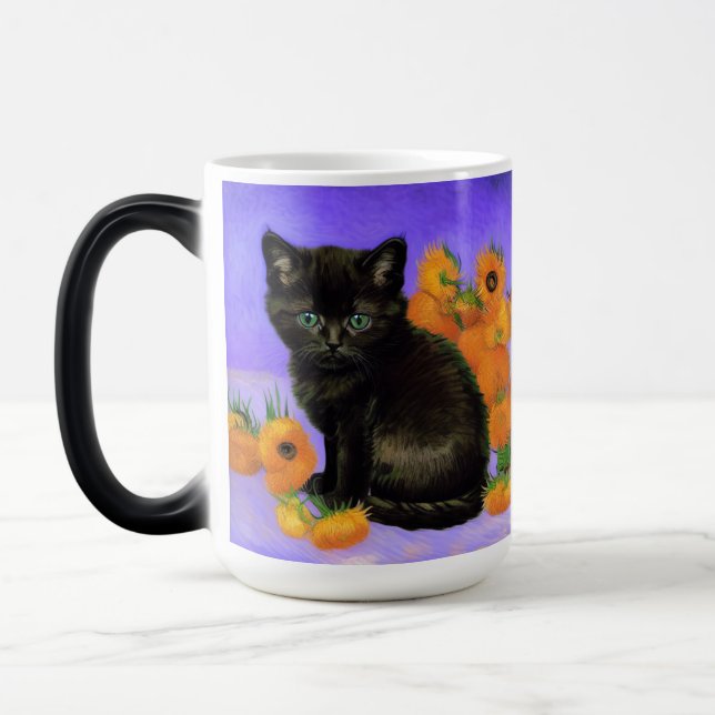 Taza Mágica Van Gogh Black Kitten con girasoles (Izquierda)