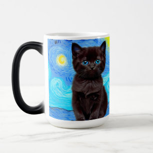 Taza Mágica Van Gogh Starry Night Black Cat