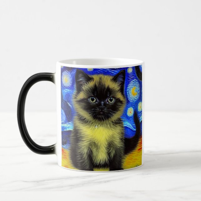 Taza Mágica Van Gogh Starry Night Siamese Cat (Izquierda)