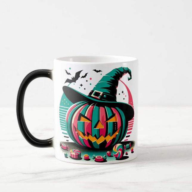 Taza Mágica Vibrant Pop Art Witch Hat Pumpkin Halloween (Izquierda)