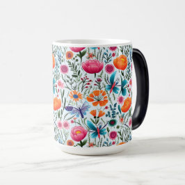 Taza Mágica Vibrante y transparente diseño floral con flores f