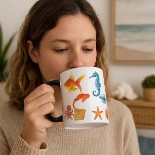 Taza Mágica Vida Marina Tropical Pez Dorado Caballito de Mar P