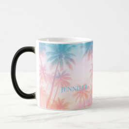 Taza Mágica Vintage Beach Sunset Palm Trees Pastel            