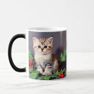 Taza Mágica Vintage Christmas Kitten and Holly